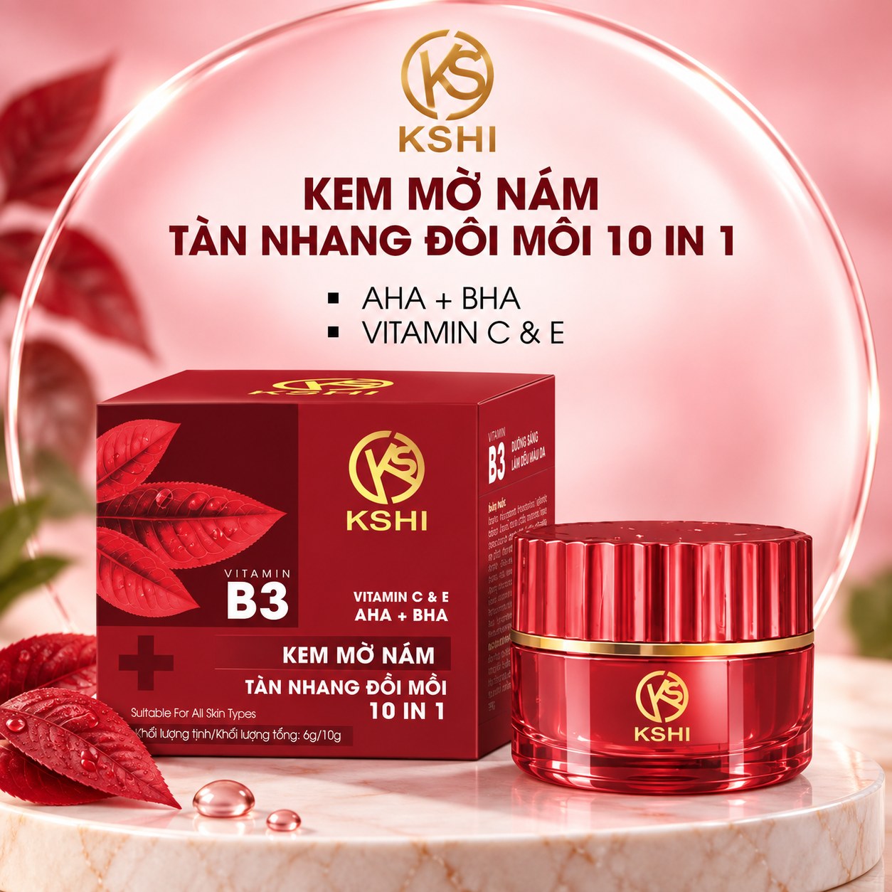 Kem Mờ Nám, Tàn Nhang, Đồi Mồi 10 IN 1 KSHI Vitamin B3 (6g)